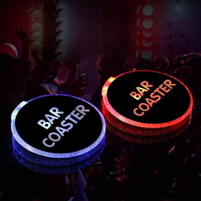 China Wedding Party Fancy Acrylic Coasters Round Engraved Texts LED Coasters for sale