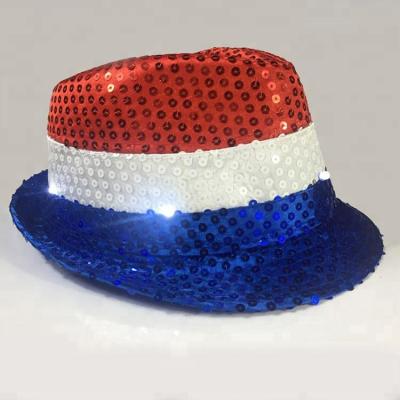 China France Crossed Out Country Flag LED Light Up Fedora Hat Kids for sale