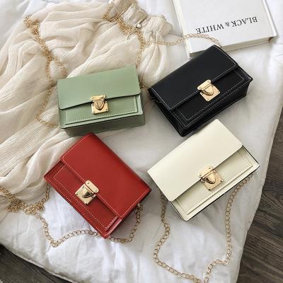 China PU Lock Chain Shoulder Messenger Bags Elegant Female Cross - Body Bag Lock Metal Decoration Women Sling Bag Shoulder for sale