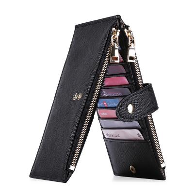 China Fashion Ms. Multifunctional Card Package RFID Bi-directional Security Brush Cross Half Folded PU Zipper Card Wallet for sale