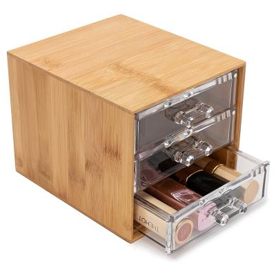 China Transitional bamboo Storage Container Boxes three layers 3 Drawers Cosmetics Organizer for sale