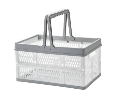 China Sustainable Foldable Plastic Grocery Basket: Sturdy Vegetable Crates With Handles Collapsible Storage Container For Kitchen Pantry for sale