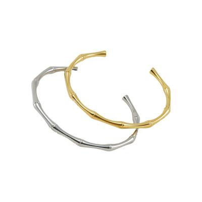 China TRENDY Simple Minimalist stainless steel long durability bamboo bone joint cuff open bangle adjustable bracelet women ladies jewelry for sale