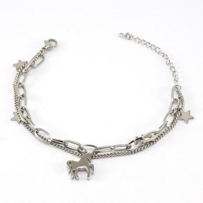 China Nickel-Free Lead-Free fashion trendy Gold silver plated stainless steel exquisite lucky animal elephant unicorn chain link bracelet for women ladies for sale