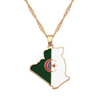 China Nickel-Free Lead-Free Trendy titanium alloy Africa Algeria map pendant travelling gift charms chain necklace jewelry for patriotic men and women for sale