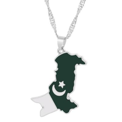 China Nickel-Free Lead-Free Trendy titanium alloy South Asia Pakistan map pendant travelling gift charms chain necklace jewelry for patriotic men and women for sale