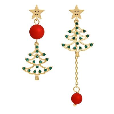 China Nickel-Free Lead-Free 925 silver needle zinc alloy gold cute Christmas tree stud earrings light luxury shiny green zircon gift present girl ladies for sale