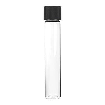 China Classic Design 120mm Glass Roll Up Pre Vial Tube With Child Resistant Cap Clear Glass Jars Smell Proof Black Lid for sale