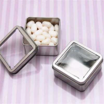 China Easy Closure Manual Favor Clear Square Top Tins Food Packaging With See Through Lid Candy Gummy Cookies Container for sale