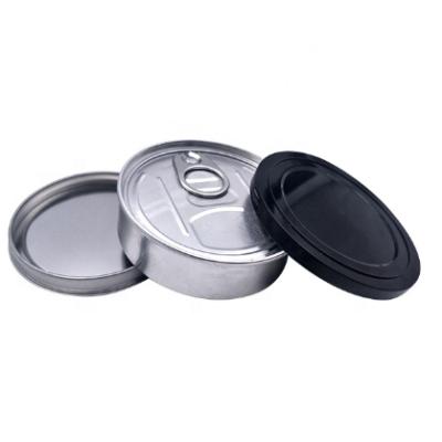 China No machine needed 3.5G Cali pressitin self seal tuna tin cans with black lids 100ml tin can pressitin tin for sale