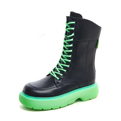 China Flat 2021 Delovia Women's Boots Knee High Color Women's Boots Leather Trim Winter Women's Boots for sale