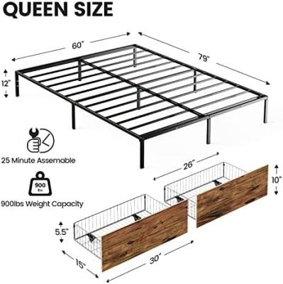 China Queen (Height) Adjustable Bed Frame With 2 Storage Drawers, Heavy Duty Steel Metal Platform Bed Frame Slat Support for sale