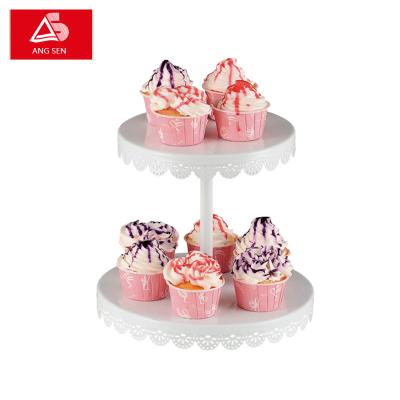 China Sustainable Perfect Design 2 Tier Cake Stand For Cafes With Iron Lace for sale