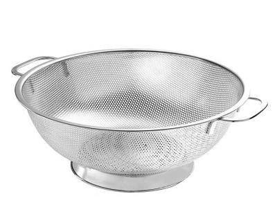 China Sustainable stainless steel colander strainer with heavy duty handles and base for sale