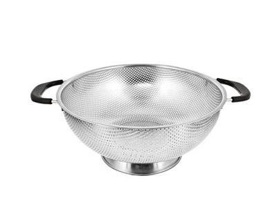 China Viable Punch Hole Stainless Steel Mesh Colander With Plastic Handle, Vegetable Colander for sale