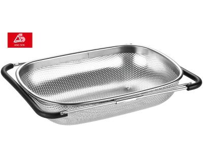 China Sustainable Premium Quality Over The Sink Oval Stainless Steel Colander With 6 Quart Fine Mesh Strainer Basket And Expanding Rubber Handle Hand for sale