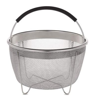 China Sustainable High Quality Stainless Steel Vegetable Steamer Basket With Silicone Handle For Kitchen for sale