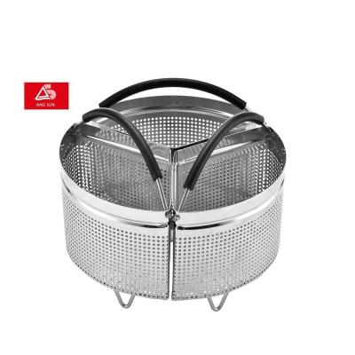 China Sustainable Stainless Steel 3-Piece Divided Steamer Basket For Pressure Cookers for sale