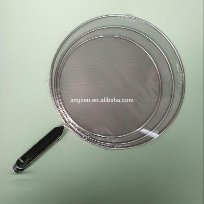 China Sustainable Hot Sale Fine Mesh Stainless Steel Splatter Screen Set With Plastic Handle For Frying for sale