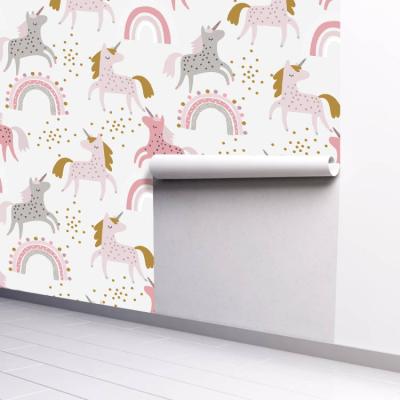 China Waterproof Pink Unicorn Peel and Stick Self Adhesive Vinyl Wallpaper Rolls Decorative Sticker for Kids Rainbow Dinosaur Planet for sale