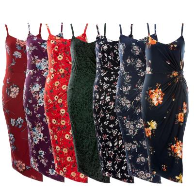 China Anti-Static Spaghetti Tie Waist Tie Summer Knitting Casual Floral Spandex Dress Women Ladies Cami Bodycon Dress 2021 for sale