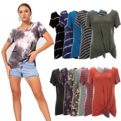 China Anti-Wrinkle Ladies Crew Neck Multicolor Print Summer Tie Casual Streetwear Dye Tops T-shirt For Women for sale