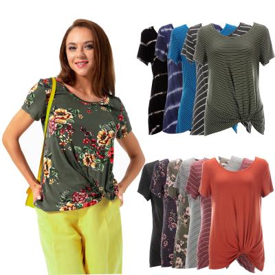 China Women's Anti-wrinkle Casual Women's Colorful Summer Twist T-Shirts Front Crew Neck Knit Wholesale for sale