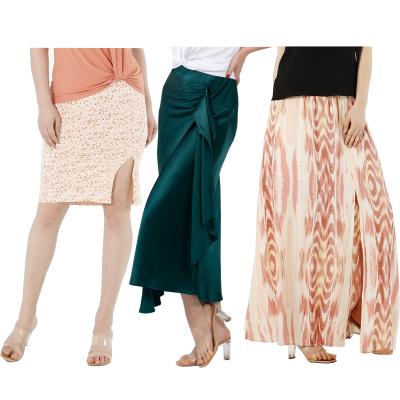 China Anti-Static Women's Clothing Casual High Elastic Waist Elegant Midi Side Slit Skirts For Lady for sale