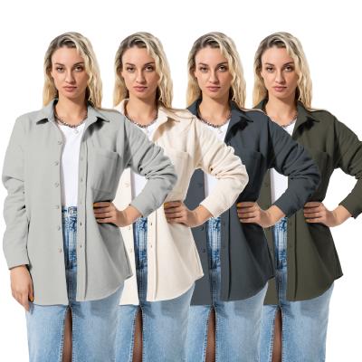 China Viable Casual Jacket Button Up Women Clothing Winter Cotton Flannel Fabric Plus Size Shirts OEM Spring Blouse Jacket Blazer for sale