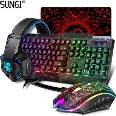 China Hot Selling 4 in 1 4 in 1 Gaming Keyboard Mouse Earphone Mousepad Gaming Set with Backlight Multimedia Ergonomic Design for Gamer for sale