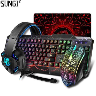 China 4 in 1 4 in 1 Gaming Keyboard and Mouse Earphone Combo with Mechanical RGB Strip Light Keyboard Headset Set Gamer Cable Backlight for sale