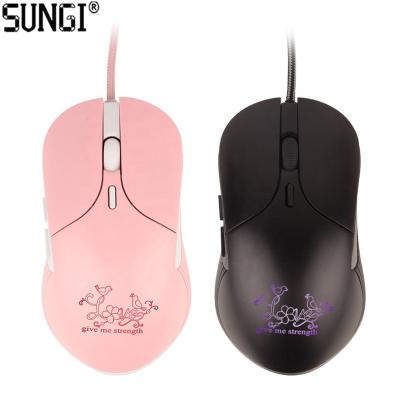 China Hot Selling Cute Pink Actions Gaming Mouse USB RGB Backlit Cable Optical Mouse With Led Light Backlight 3200dpi For Gamer for sale