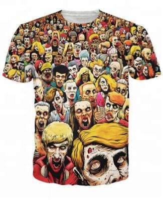 China Hot Sale 100% Polyester Anti-pilling Zombie All Over Print Sublimation T-Shirt for sale