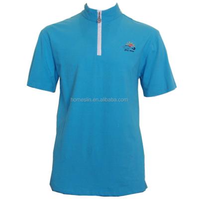 China Anti-pilling Sky Blue Turtle Neck ZIP UP Stand Collar Embroidered T-Shirt for sale