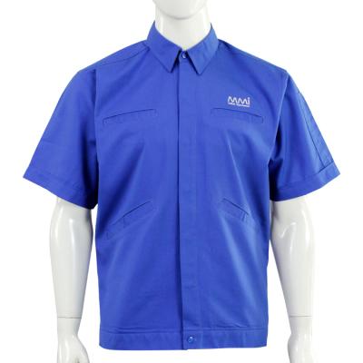 China Polyester / Cotton All Sky Blue Color Four Pockets Short Sleeve Summer Uniform For Workers for sale