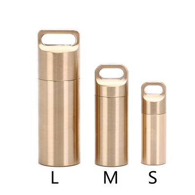 China Outdoor Waterproof Seal Medical Brass Tank Capsule Camping Medicine Pill Survival Pill Bottle Storage Box for sale