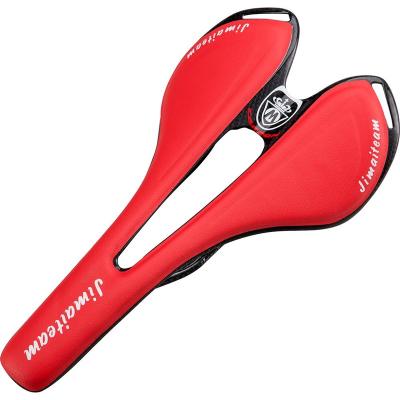 China JIMAITEAM Mens Shiny Leather Saddle 121g/Per Matte Red High Strength Carbon Road Bike Half-wrapped for sale