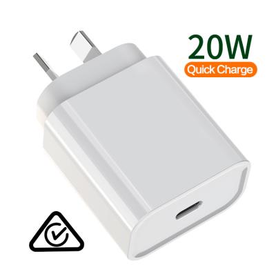 China Smartphone Australia SAA Certified AU Plug 20W Palladium Wall Adapter Charger Type C Mobile Phone Power Bank For iphone 12 Chargers for sale