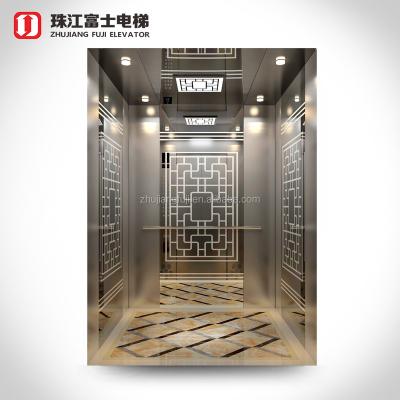 China Cheap Contemporary China Fuji Brand Mirror Titanium Silver Finish Etching Hairline And Ridged Texture Passenger Elevator for sale