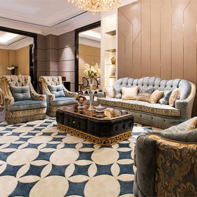 China Other High End Luxury Classic Sofa Set Antique Furniture Living Room Sectional Blue Tufted Fabric Sofa for sale