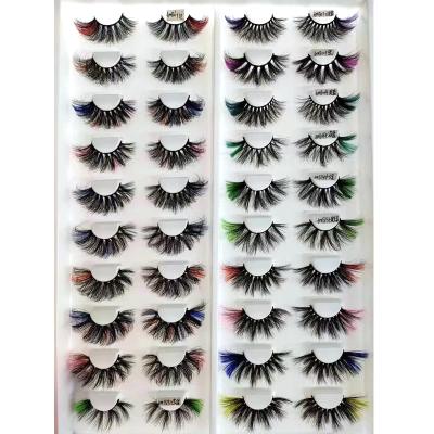 China Real Mink Eyelash Wholesale 2 Color 3d 5d Colorful Lashes Vendor 25mm Mixed Extra Fluffy Colored Strips False Mink Eyelashes for sale