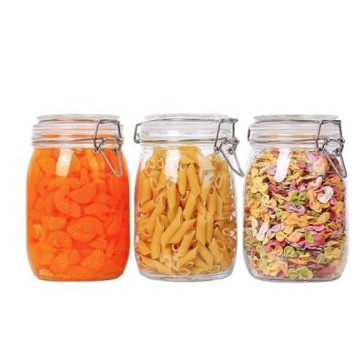 China 34OZ 1L Food Kitchen Food Storage Container Airtight Glass Jar Set For Coffee Sugar Flour for sale