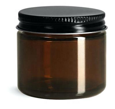 China Custom 2OZ Personal Care Amber Straight Side Glass Jar with Black Lid for Cosmetic for sale