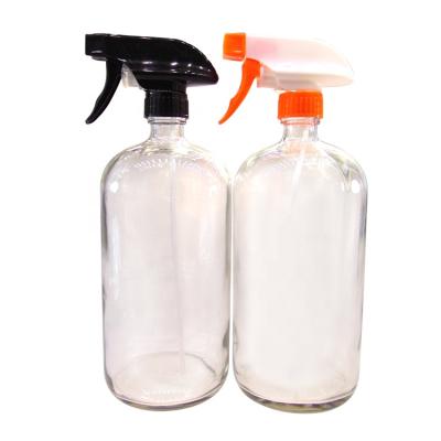 China Personal Care 32oz 1000Ml Clear Boston Round Spray Bottle Glass With Trigger Sprayer For Home Cleaning for sale