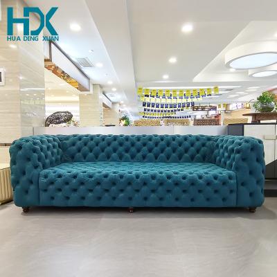 China HDX Modular 2-3 Seater Luxury Velvet European Chesterfield Living Room Fabric Sofa Set for sale