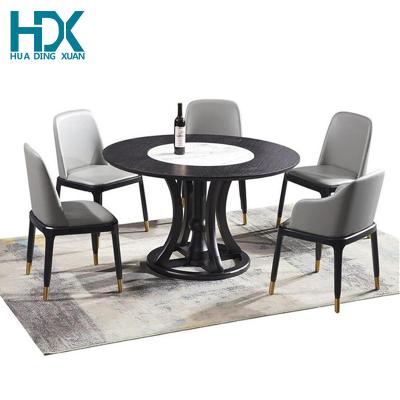 China Modern Round Extendable Marble Morden Solid Wood Dining Table and Chairs Set for sale