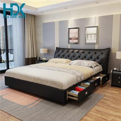 China Simple Popular Storage HDX Design Wooden Queen Frame Bed Leather Soft Bed With Storage for sale