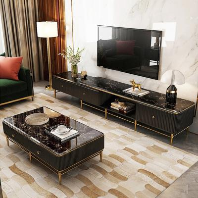 China (Other) HDX Wholesale Modern Adjustable Discount Metal Frame Marble Coffee Table TV Stand Set Living Room for sale