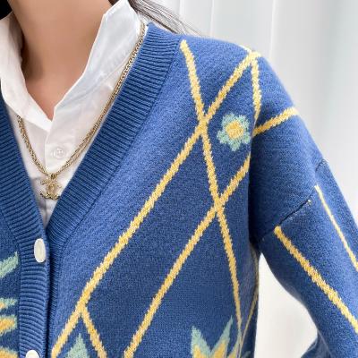 China Custom Anti-wrinkle OEM embroidery knitted v-neck mohair cardigan woolen casual oversized sweater for women for sale