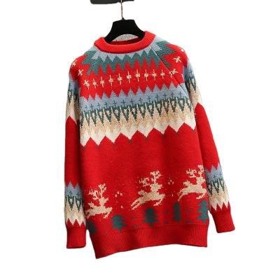 China Anti-wrinkle 2021 Holiday Winter Winter Long Sleeve Cartoon Women Custom Knitted Acrylic Ugly Christmas Sweater Customized for sale